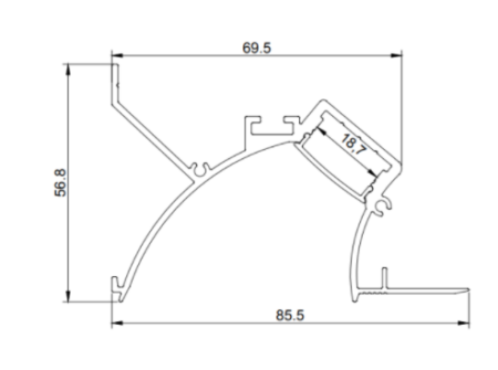 Trimless Recessed Wall Washer Profile Dimensions